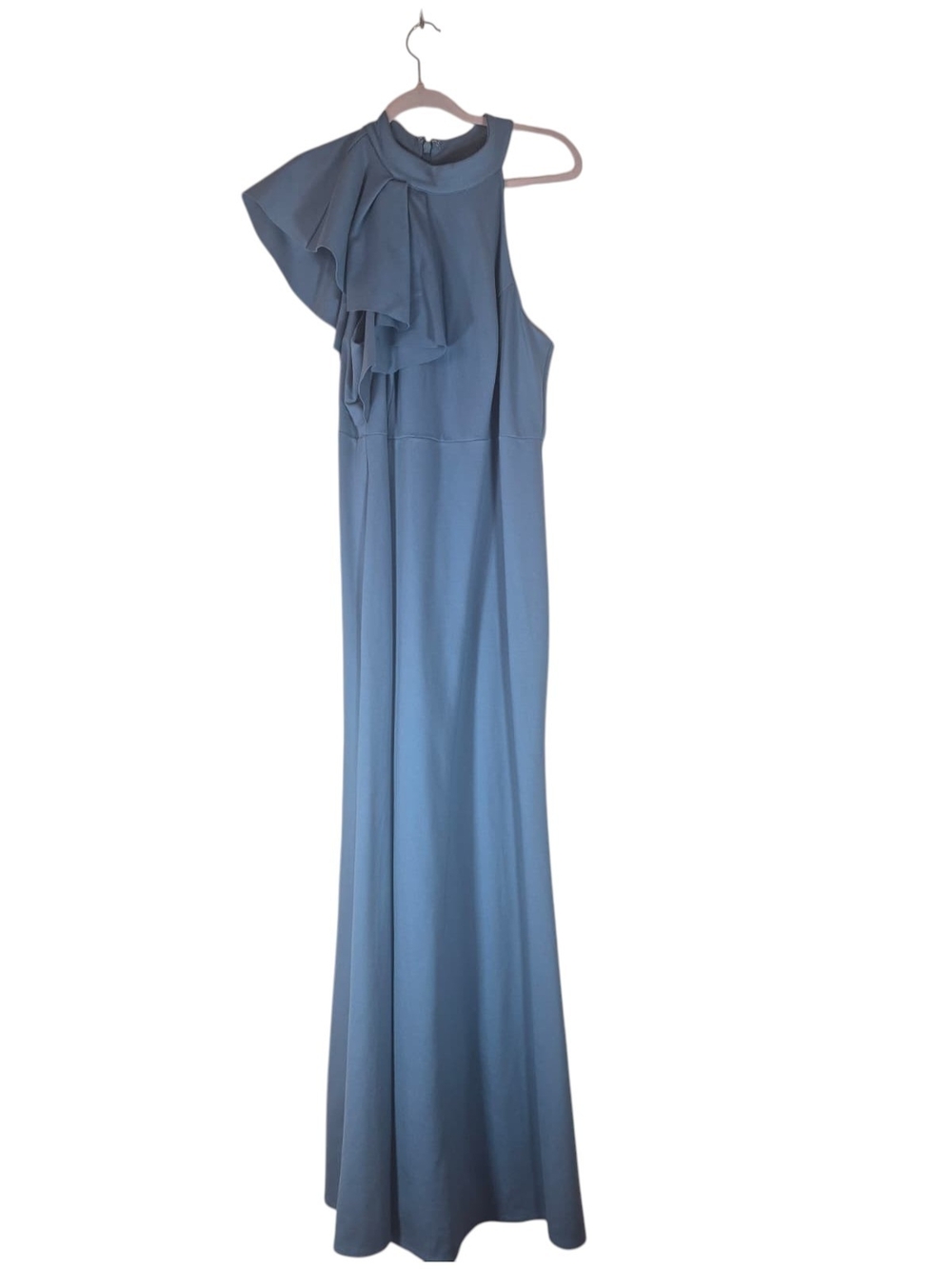 Lulu's Dusty Blue One-Shoulder Ruffle Maxi Dress